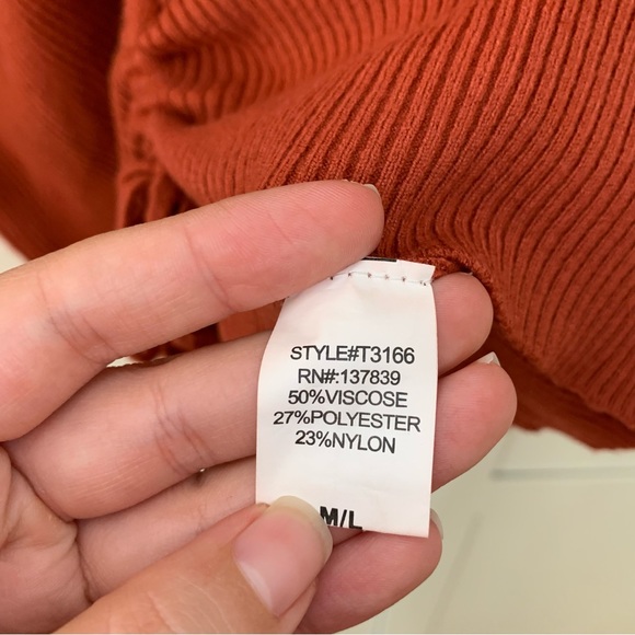 Luna Ivy Burnt Orange Knit Front Scrunch Long Sleeve Size M/L - Picture 5 of 10